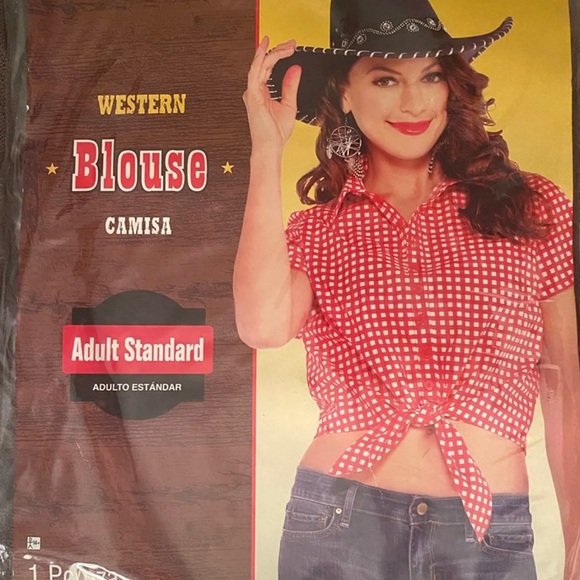 Country Western Camisa Red and White Checkered Blouse - Picture 2 of 2